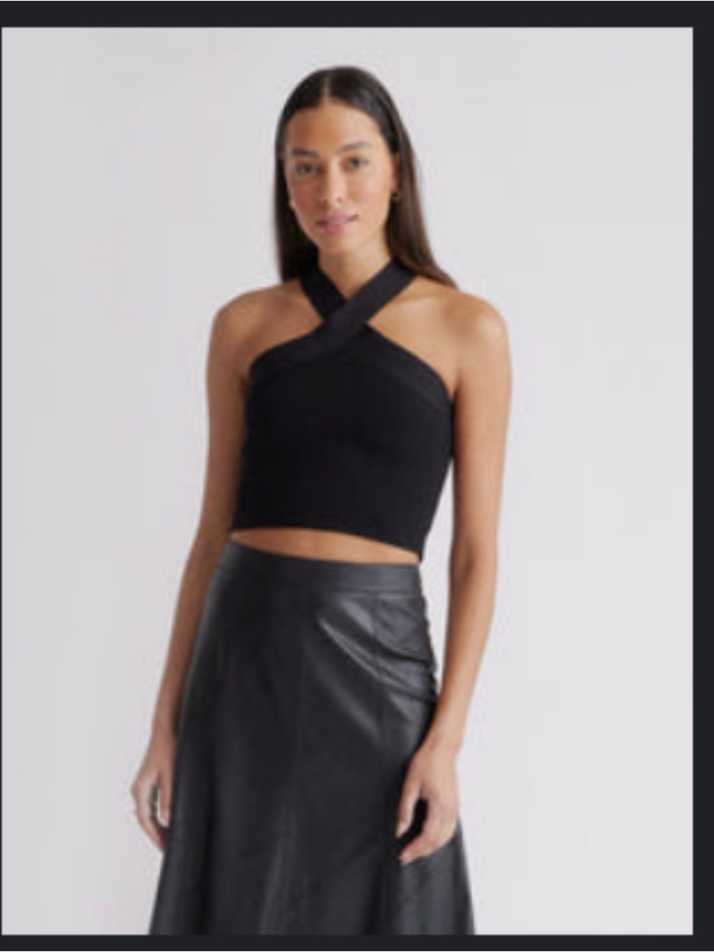 Quince Black Halter Cross-Neck Knit Top